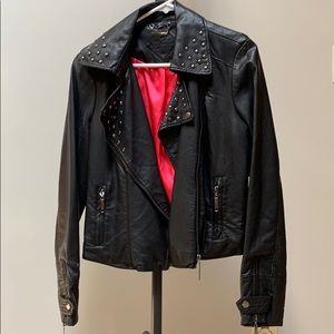 Leather jacket with studded collar